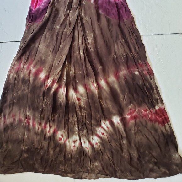 Young Fabulous & Broke Helena V-neck Tie Dye Knotted Front Brown Maxi Dress - Picture 5 of 13